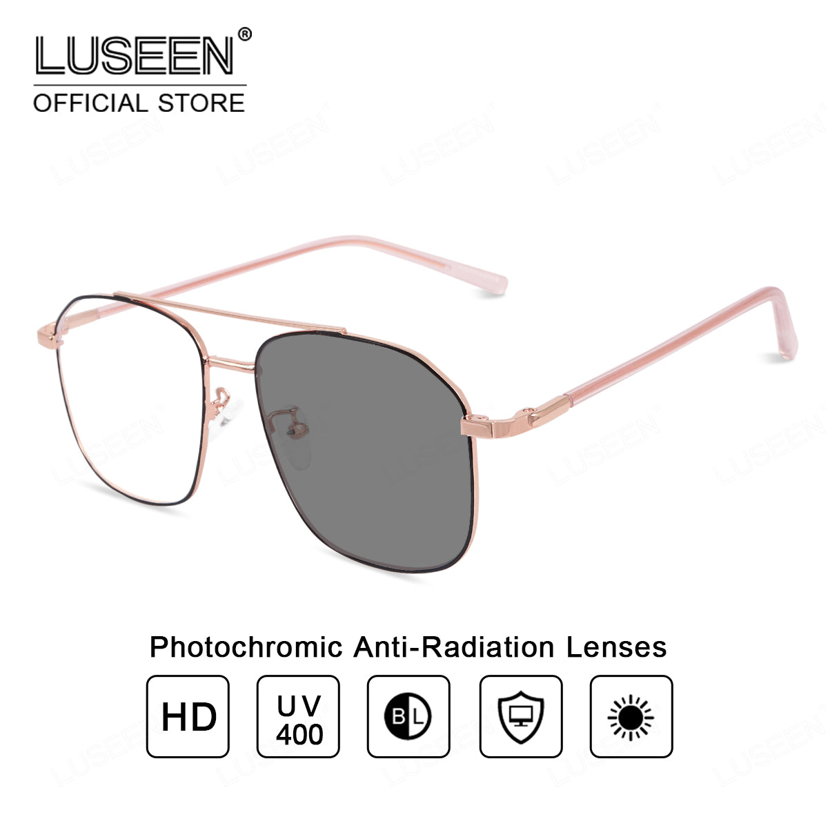 LUSEEN AG2234 Photochromic Anti Radiation Eyeglass Unisex Full Rim Student Replaceable Lenses Fashion Glasses