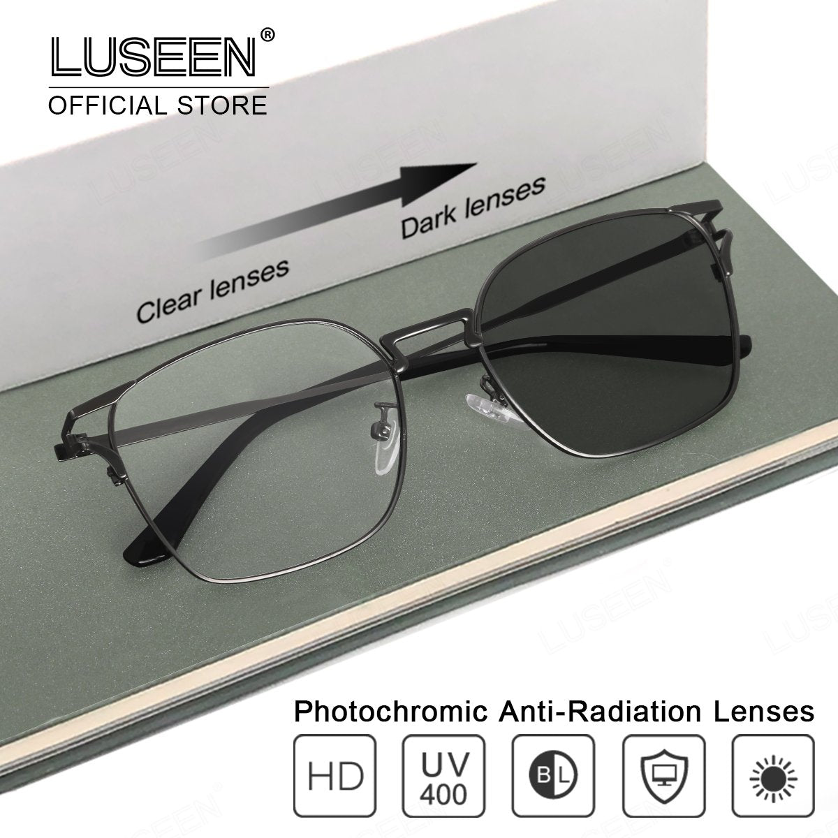 LUSEEN AG2236 Photochromic Anti-Radiation Eyeglasses Rectangle Shades For Women Man Eyeglass Anti Blue Ray Hot Sale Fashion Glasses