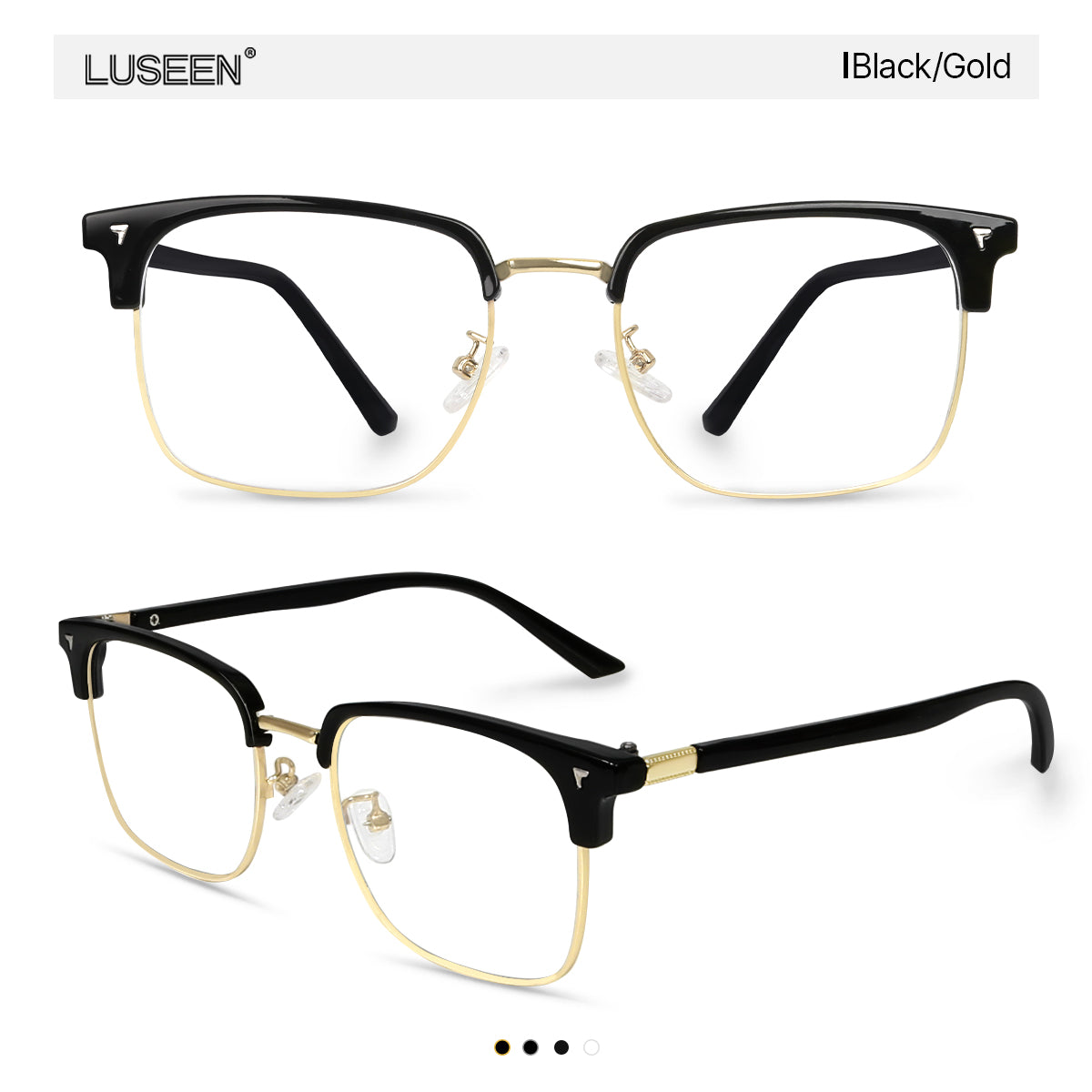 LUSEEN AG2262 Photochromic Eyeglass Shades for Men Women Anti Radiation Sunglasses Vintage Fashion Student Round Face Unisex Summer Outfit Resin Eyewear Browline Eyeglasses