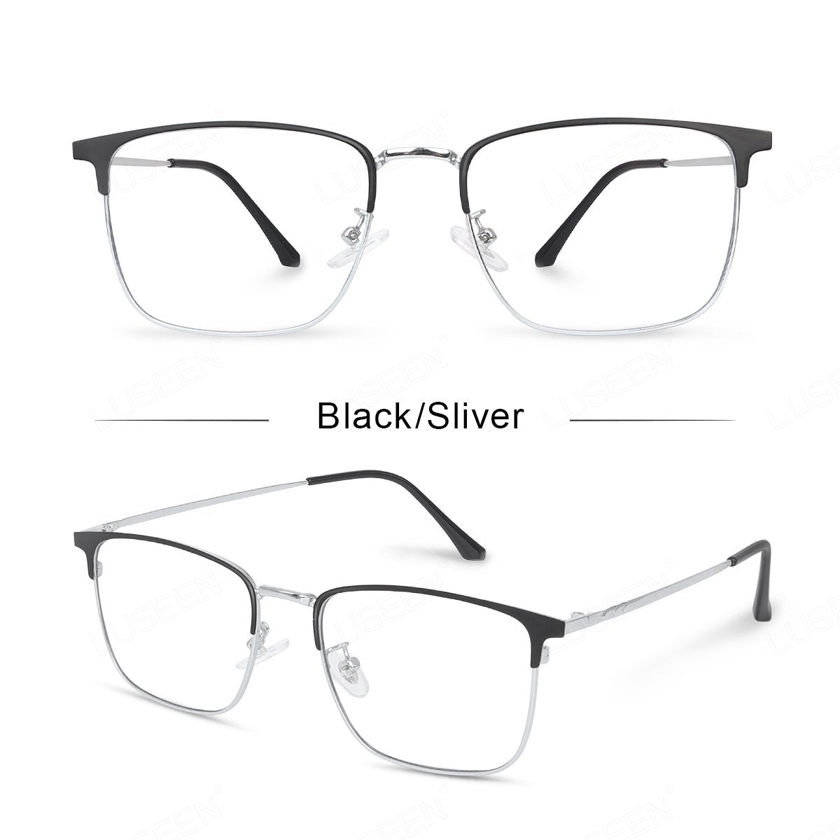 LUSEEN AG2248 Photochromic Anti-Radiation Eyeglasses Unisex Replaceable Lens Rectangle Semi Rimless Frame