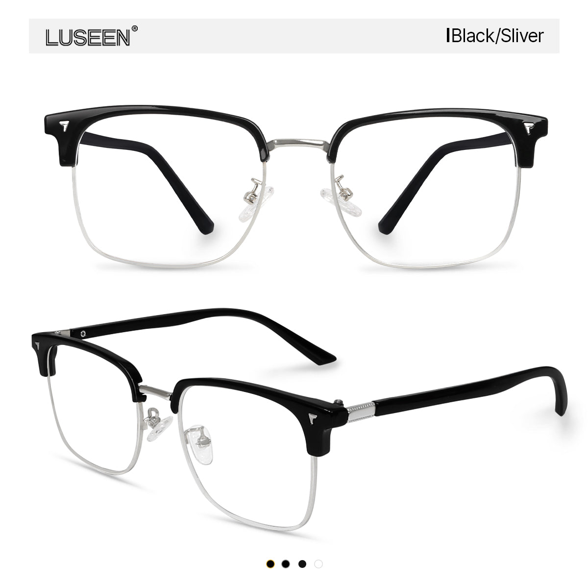 LUSEEN AG2262 Photochromic Eyeglass Shades for Men Women Anti Radiation Sunglasses Vintage Fashion Student Round Face Unisex Summer Outfit Resin Eyewear Browline Eyeglasses
