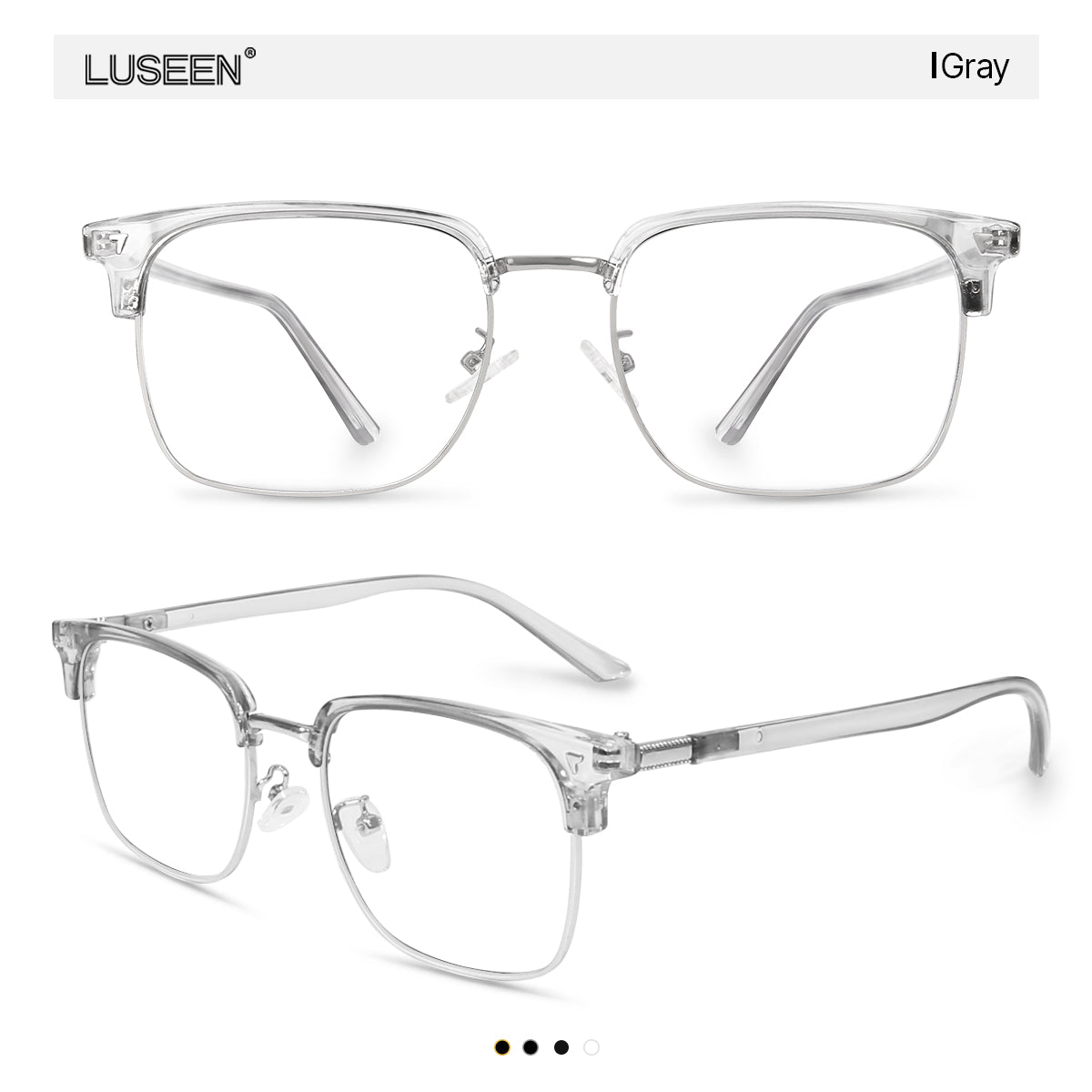 LUSEEN AG2262 Photochromic Eyeglass Shades for Men Women Anti Radiation Sunglasses Vintage Fashion Student Round Face Unisex Summer Outfit Resin Eyewear Browline Eyeglasses