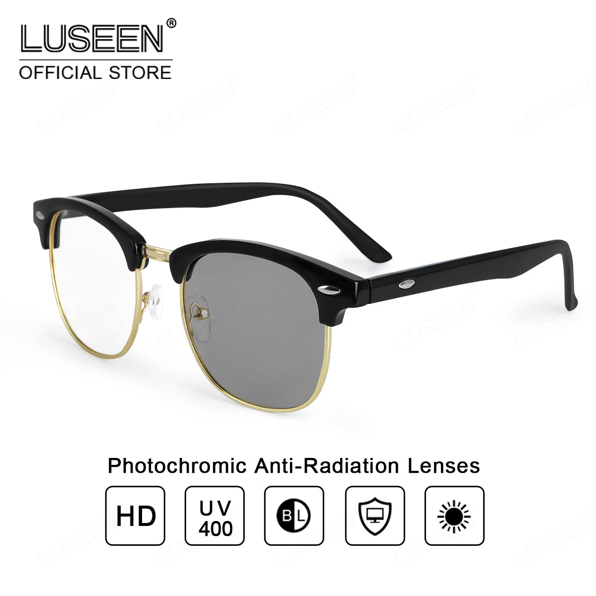 LUSEEN Eyeglass Photochromic Anti Radiation Browline Eyeglasses Antirad Eye Glasses for Men and Women AG2230
