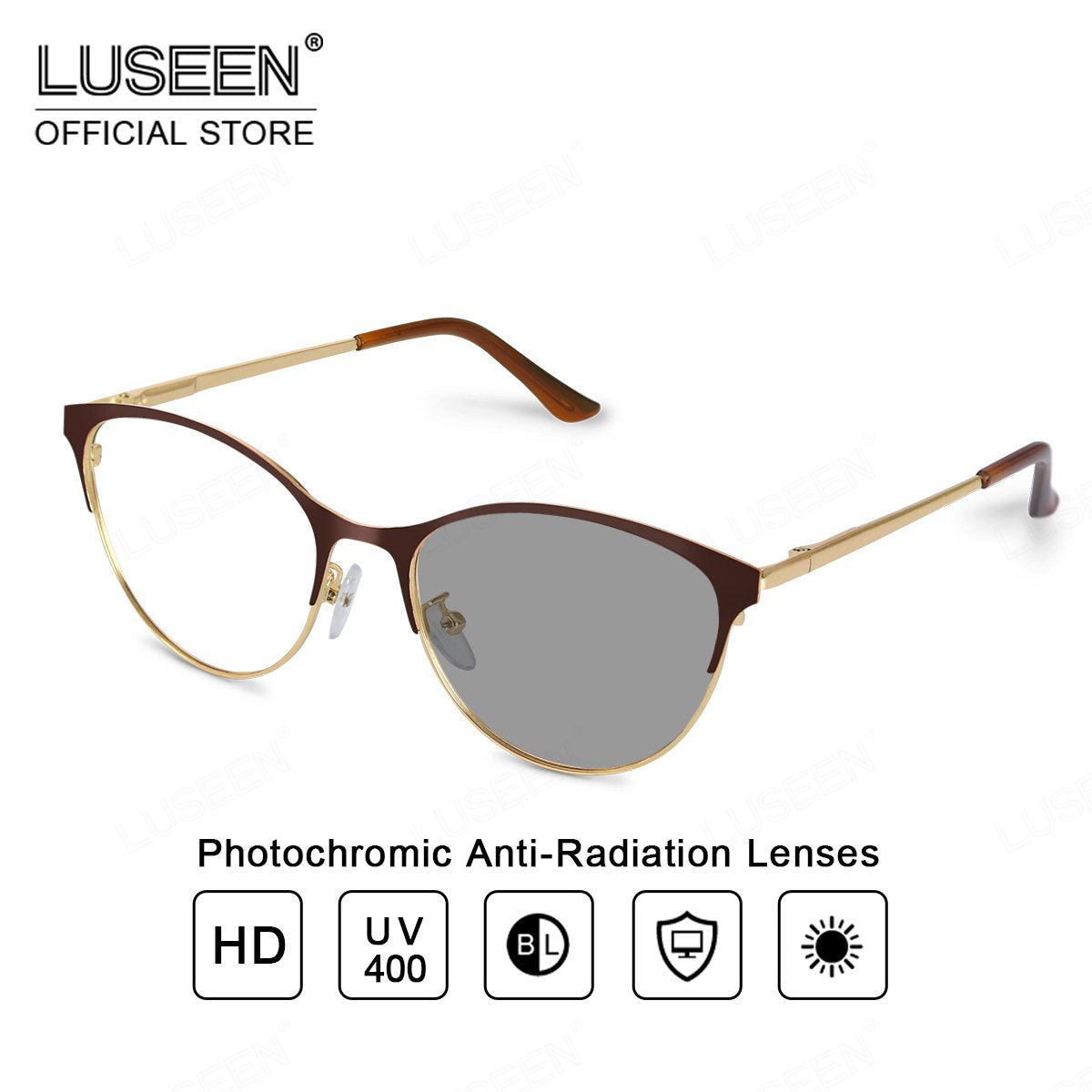 LUSEEN AG2243 Unisex Photochromic Anti Radiation Eyeglass Shades For Men Women Sunglasses Cat Eye For Round Face For Beach Eyewear Frames