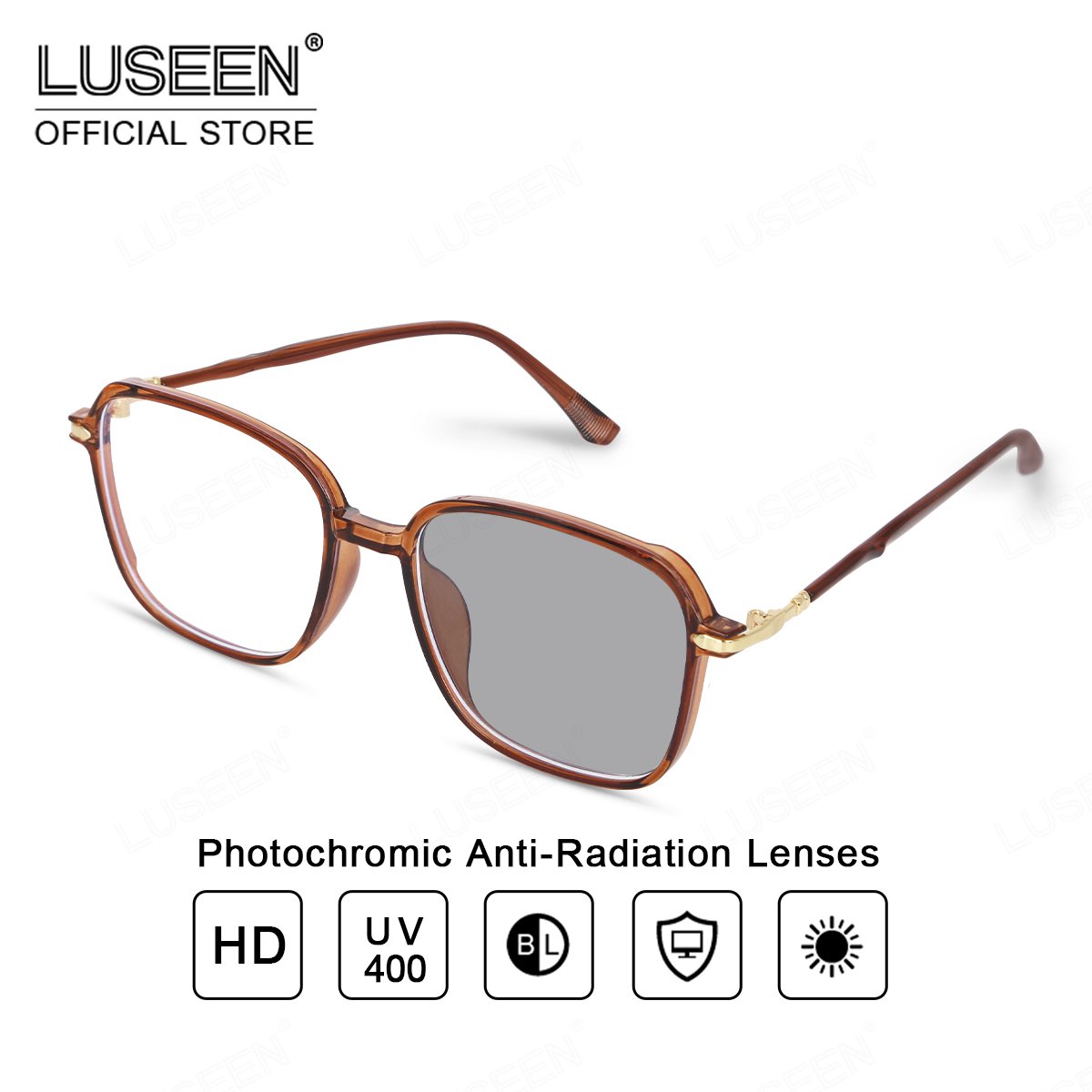 LUSEEN Anti Radiation Photochromic Eyeglass Unisex Eyeglass Summer Sunglasses For Men Women Shades Trending Fashion Eyewear Cute Round Face AG2246
