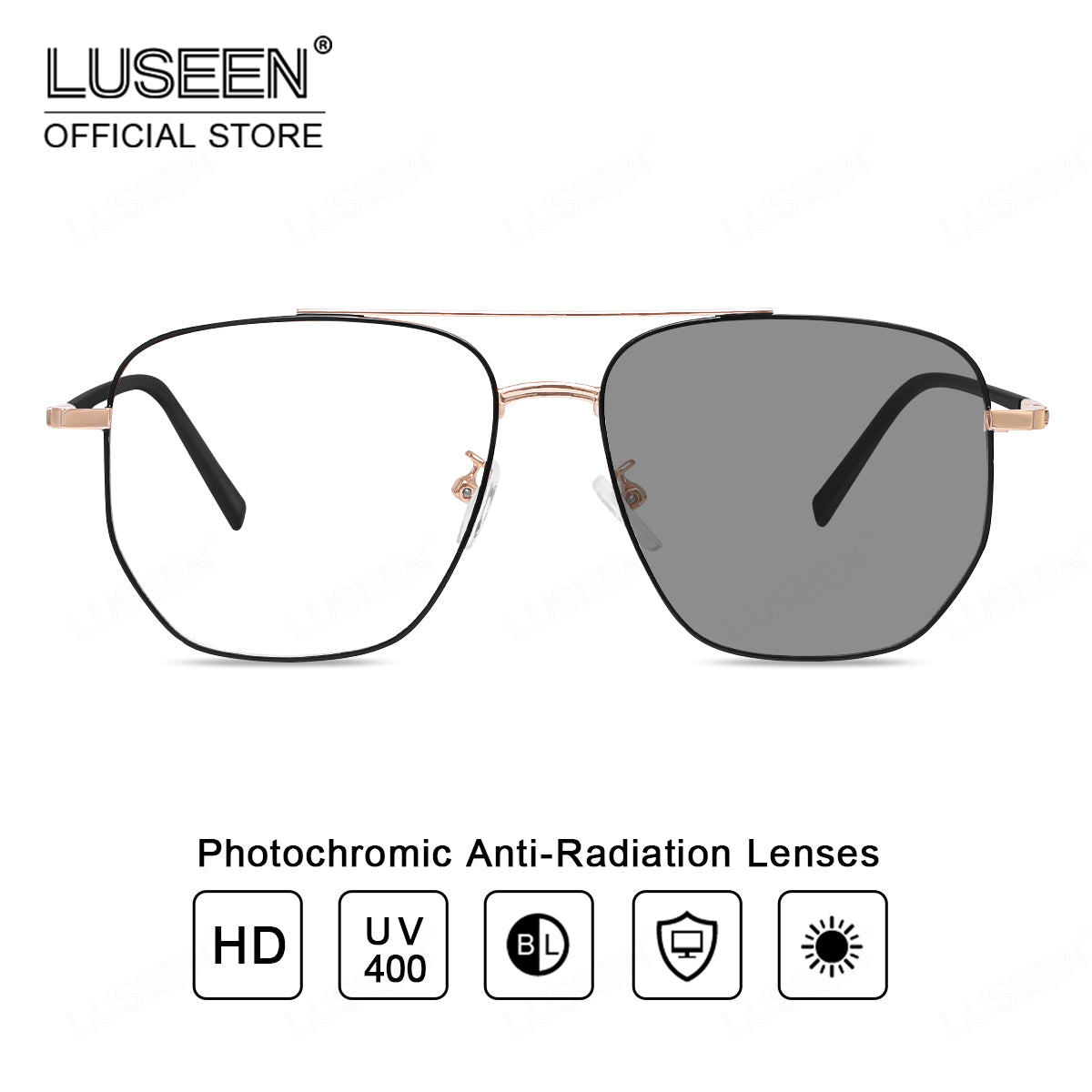 LUSEEN AG2233 New Anti Radiation Glasses Photochromic Computer Glasses Metallic Frame Replaceable Lens Fashion Unisex Glasses
