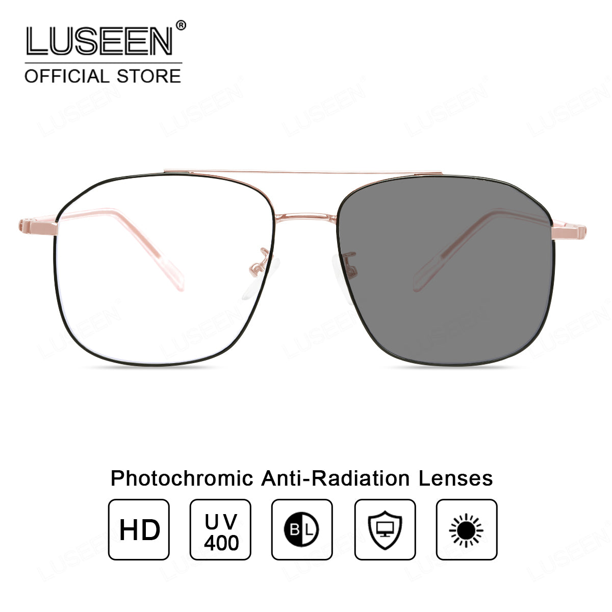 LUSEEN AG2234 Photochromic Anti Radiation Eyeglass Unisex Full Rim Student Replaceable Lenses Fashion Glasses