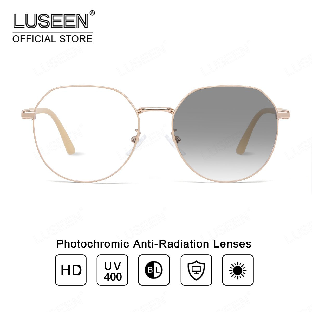 LUSEEN AG2267 Photochromic Anti-Radiation Eyeglasses Shades For Women Men Replaceable Lens Fashion Full Rim Round Frame