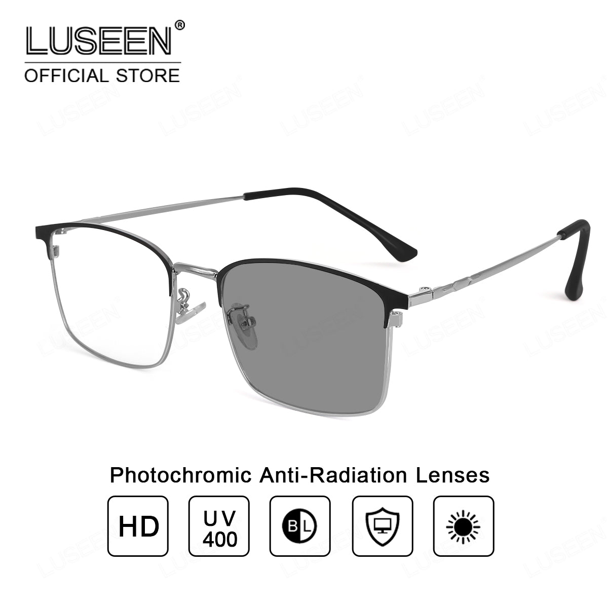 LUSEEN AG2235 Photochromic Ant-Radiation Eyeglass Shades For Women Man Cyber Glasses Replaceable Lens Fashion Sunglass