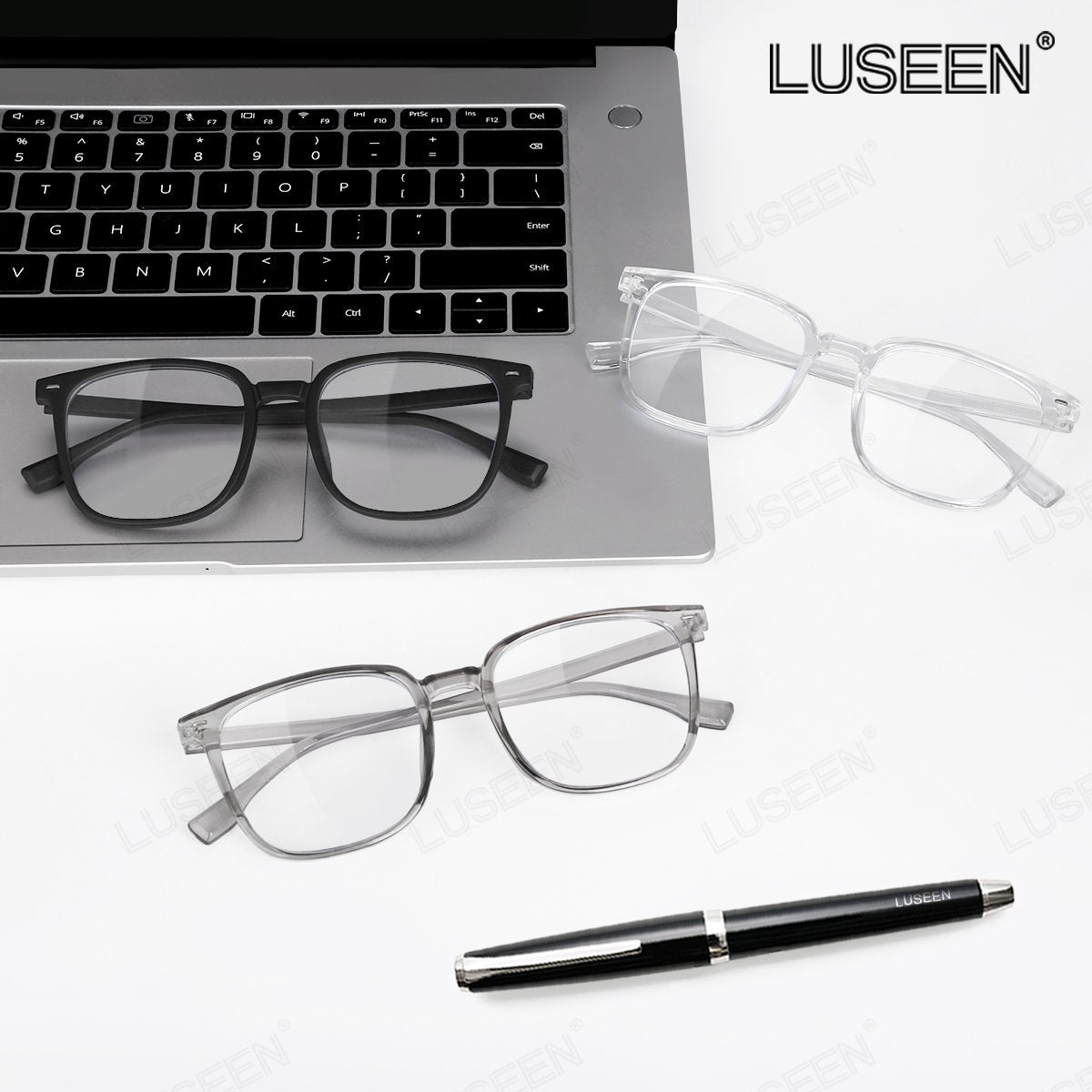 LUSEEN AG2279 Black frame Glasses Photochromic and Anti Radiation Square Full Rim Y2K Retro Eyeglass For Men and Women