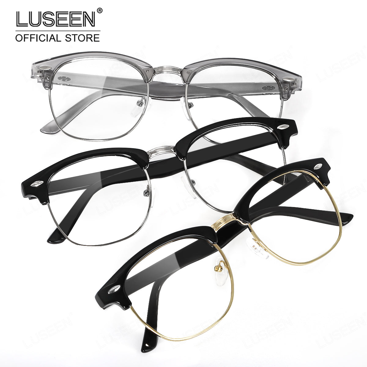 LUSEEN Eyeglass Photochromic Anti Radiation Browline Eyeglasses Antirad Eye Glasses for Men and Women AG2230