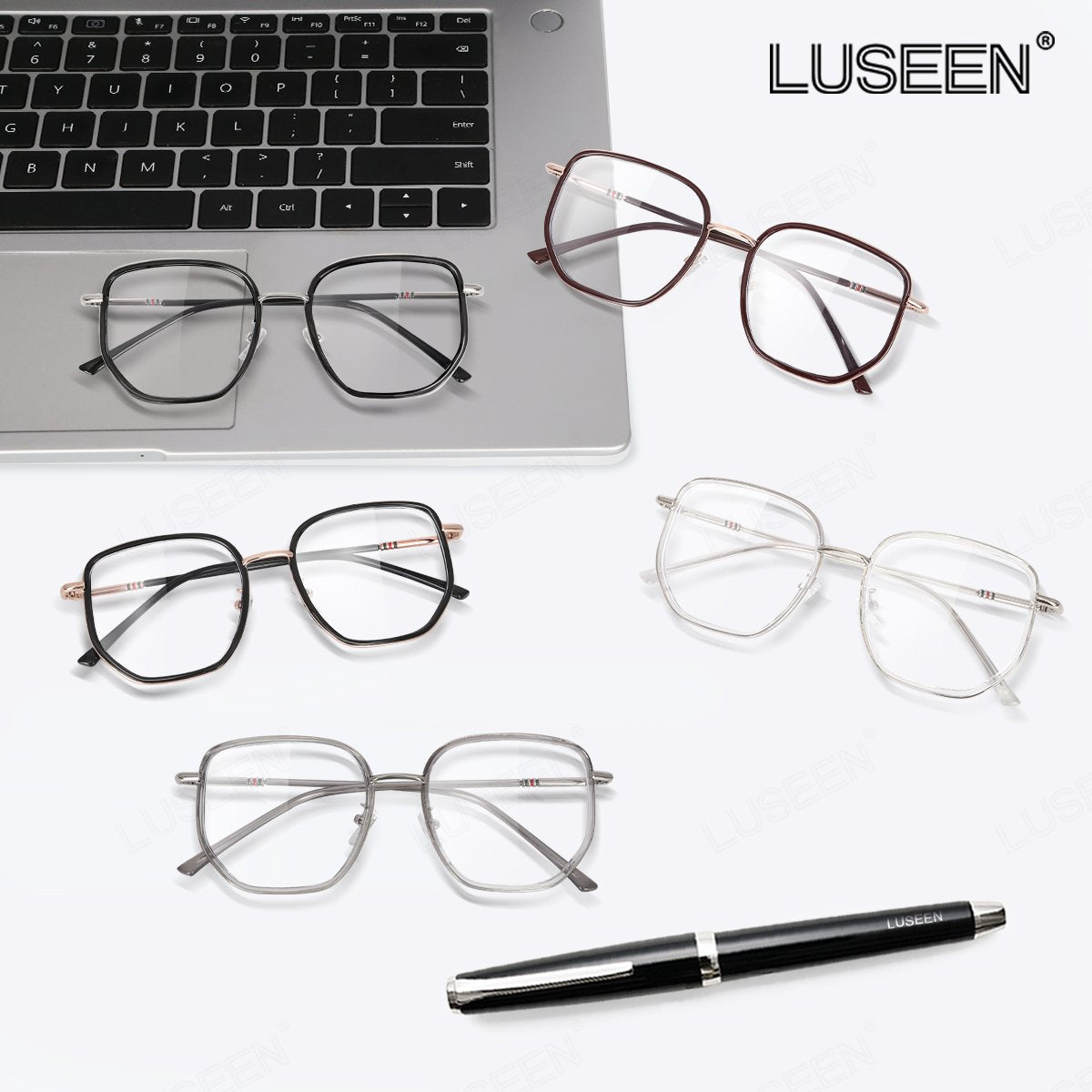 LUSEEN Anti Radiation Photochromic Eyeglass Sunglasses Shades for Men Women Vintage Fashion Student Round Face Unisex Summer Outfit Resin Eyewear AG2264