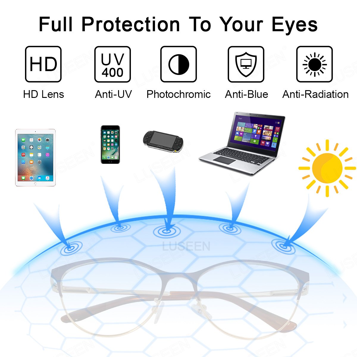 LUSEEN AG2243 Unisex Photochromic Anti Radiation Eyeglass Shades For Men Women Sunglasses Cat Eye For Round Face For Beach Eyewear Frames
