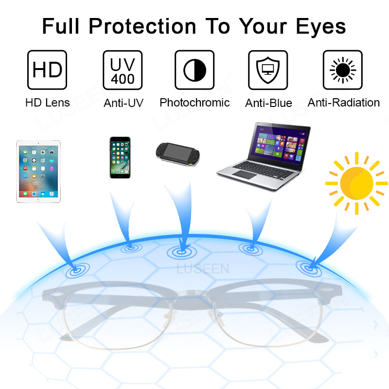 LUSEEN Eyeglass Photochromic Anti Radiation Browline Eyeglasses Antirad Eye Glasses for Men and Women AG2230