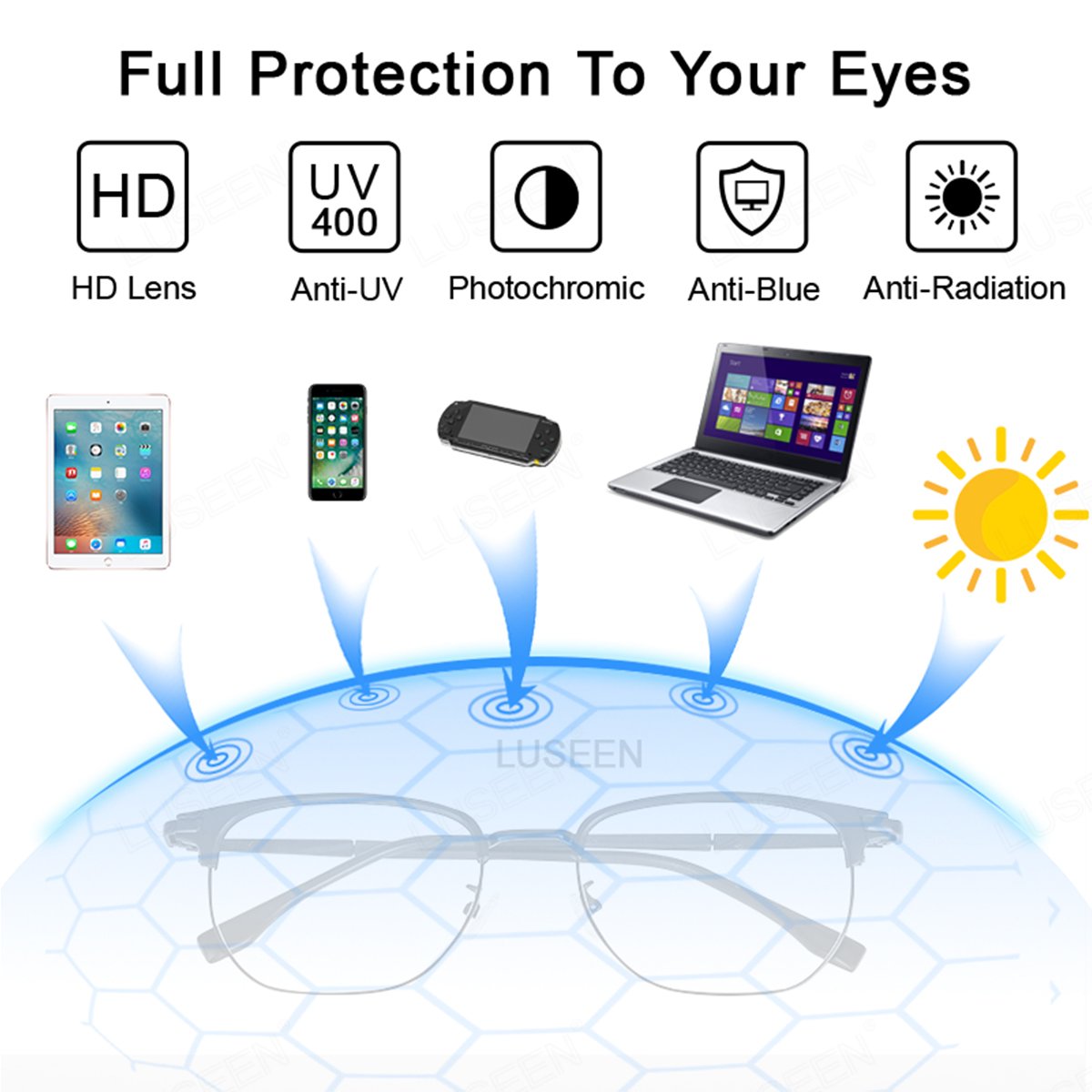 LUSEEN AG2270 Photocromic Anti Radiation Eyeglass Unisex for Women Men Fashion Student Neutral Browline Glasses AG2270