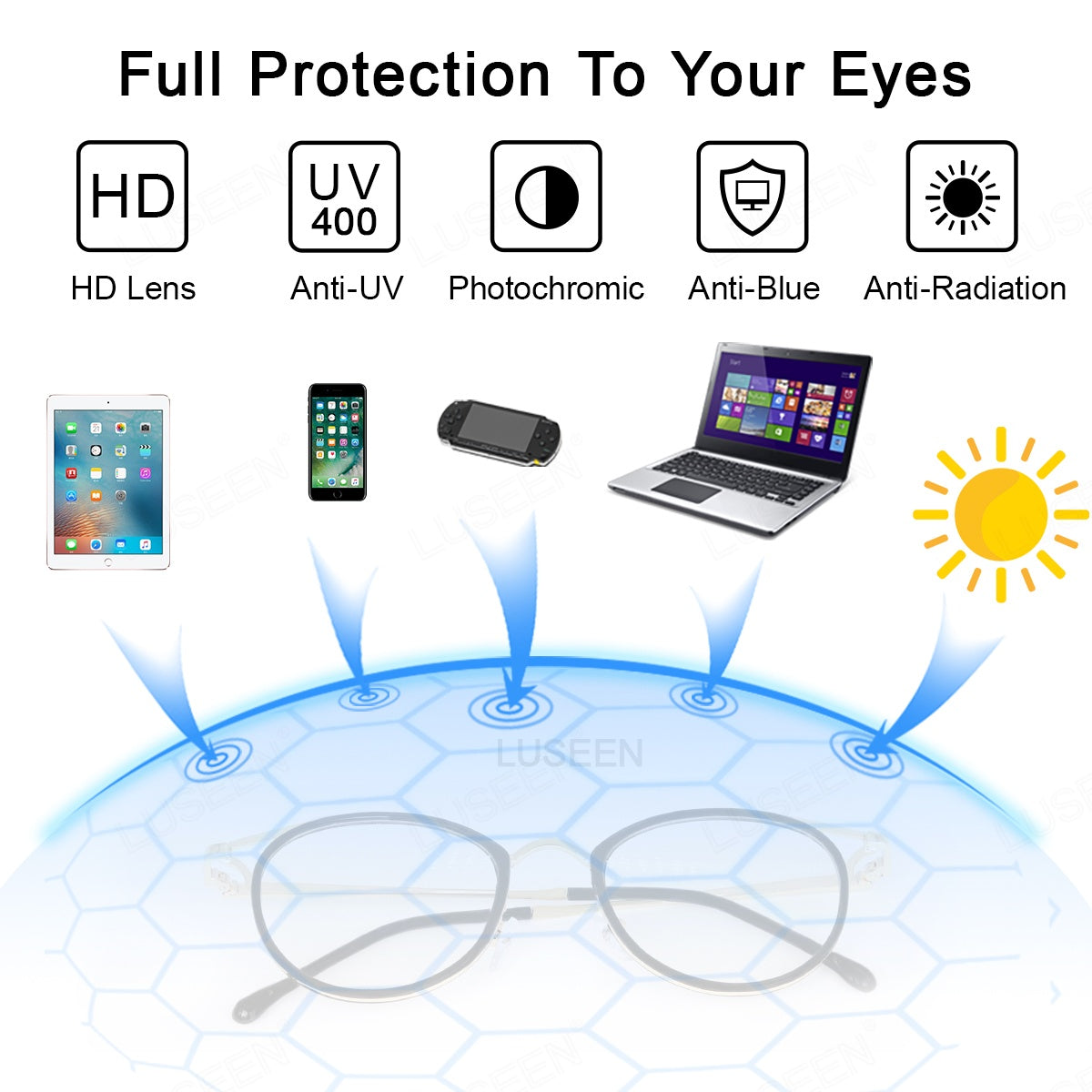 LUSEEN AG2269 Photochromic Anti Radiation Eyeglass for Men Women Anti Blue Light Replaceable Type Fashion Glasses