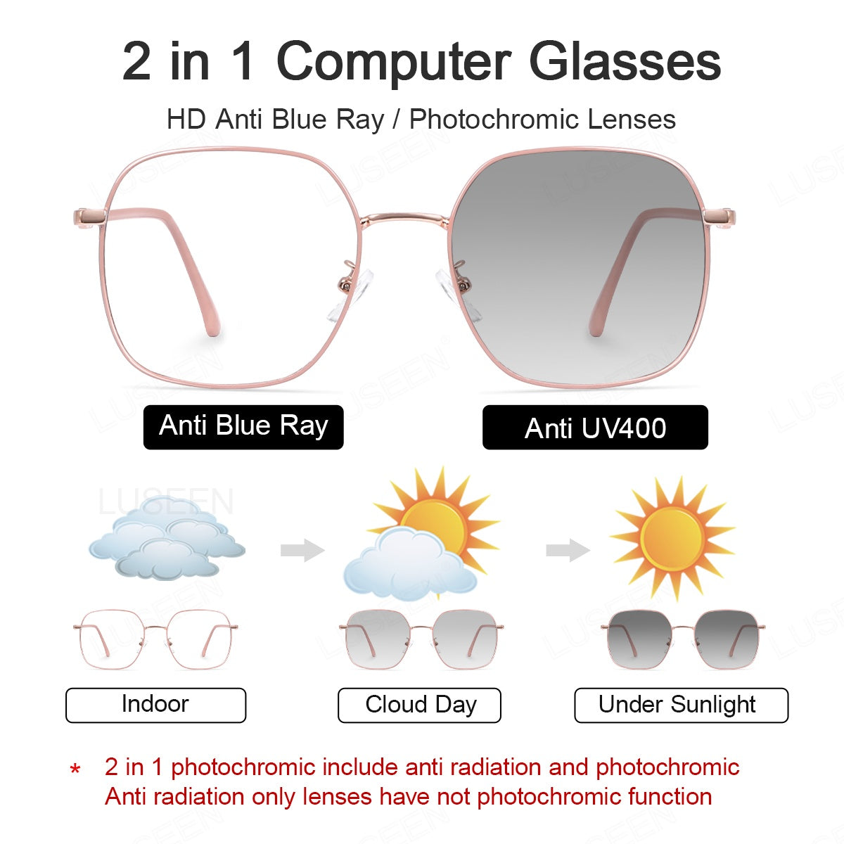 LUSEEN Photochromic Anti Radiation Eyeglass Oversized Full Rim For Man And Woman Unisex Eyewear AG2261