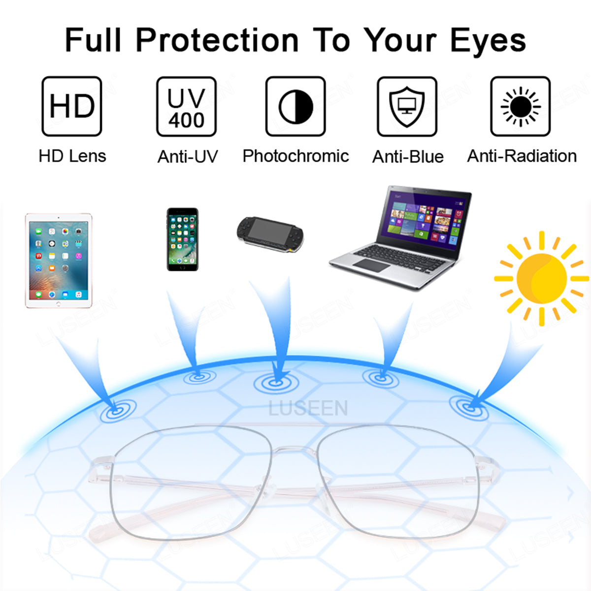 LUSEEN AG2234 Photochromic Anti Radiation Eyeglass Unisex Full Rim Student Replaceable Lenses Fashion Glasses