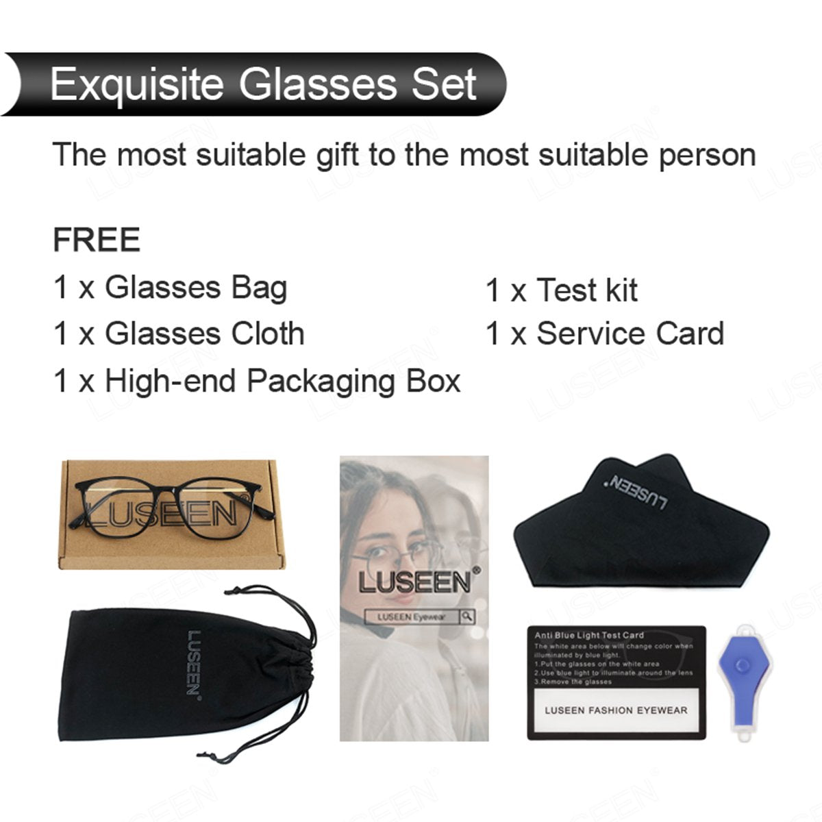 LUSEEN AG2258 Photochromic Anti-Radiation Eyeglasses Frame Color Change Unisex Full Rim PC+Alloy Round Eyewear