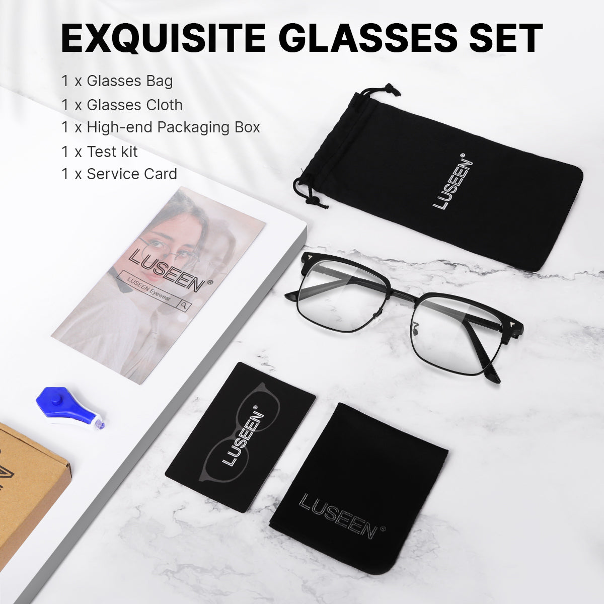 LUSEEN AG2262 Photochromic Eyeglass Shades for Men Women Anti Radiation Sunglasses Vintage Fashion Student Round Face Unisex Summer Outfit Resin Eyewear Browline Eyeglasses