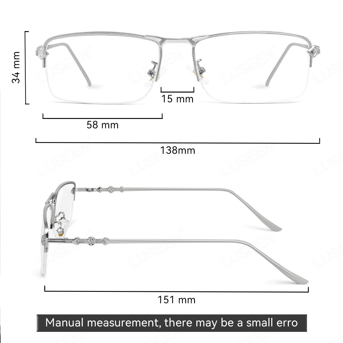 LUSEEN AG2247 Photochromic Anti-Radiation Eyeglasses Unisex Replaceable Lens Fashion Semi Rimless Rectangle Frame