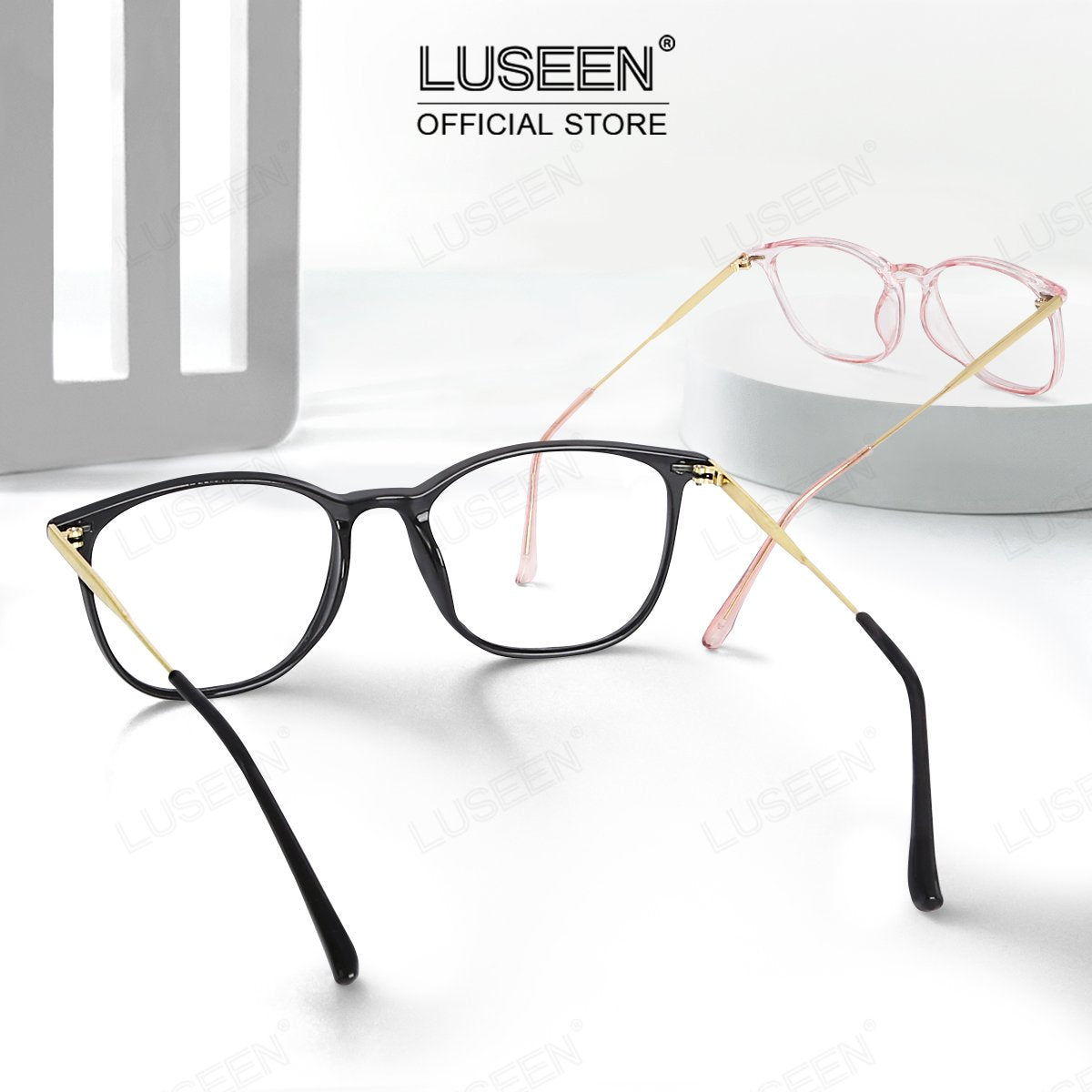 LUSEEN AG2258 Photochromic Anti-Radiation Eyeglasses Frame Color Change Unisex Full Rim PC+Alloy Round Eyewear