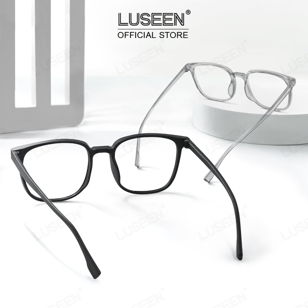 LUSEEN AG2279 Black frame Glasses Photochromic and Anti Radiation Square Full Rim Y2K Retro Eyeglass For Men and Women