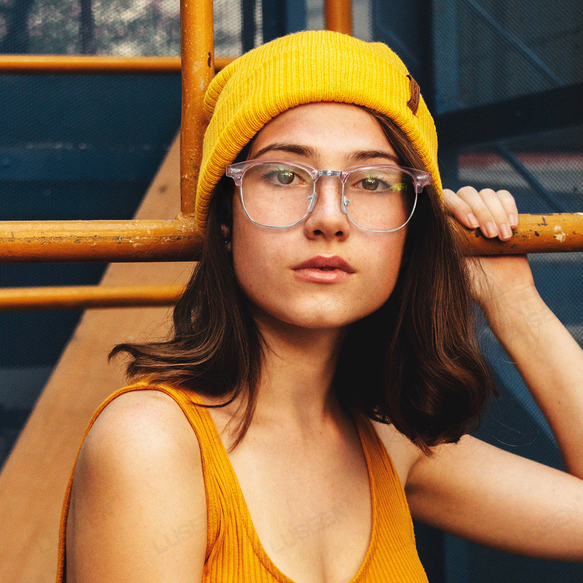 LUSEEN Eyeglass Photochromic Anti Radiation Browline Eyeglasses Antirad Eye Glasses for Men and Women AG2230