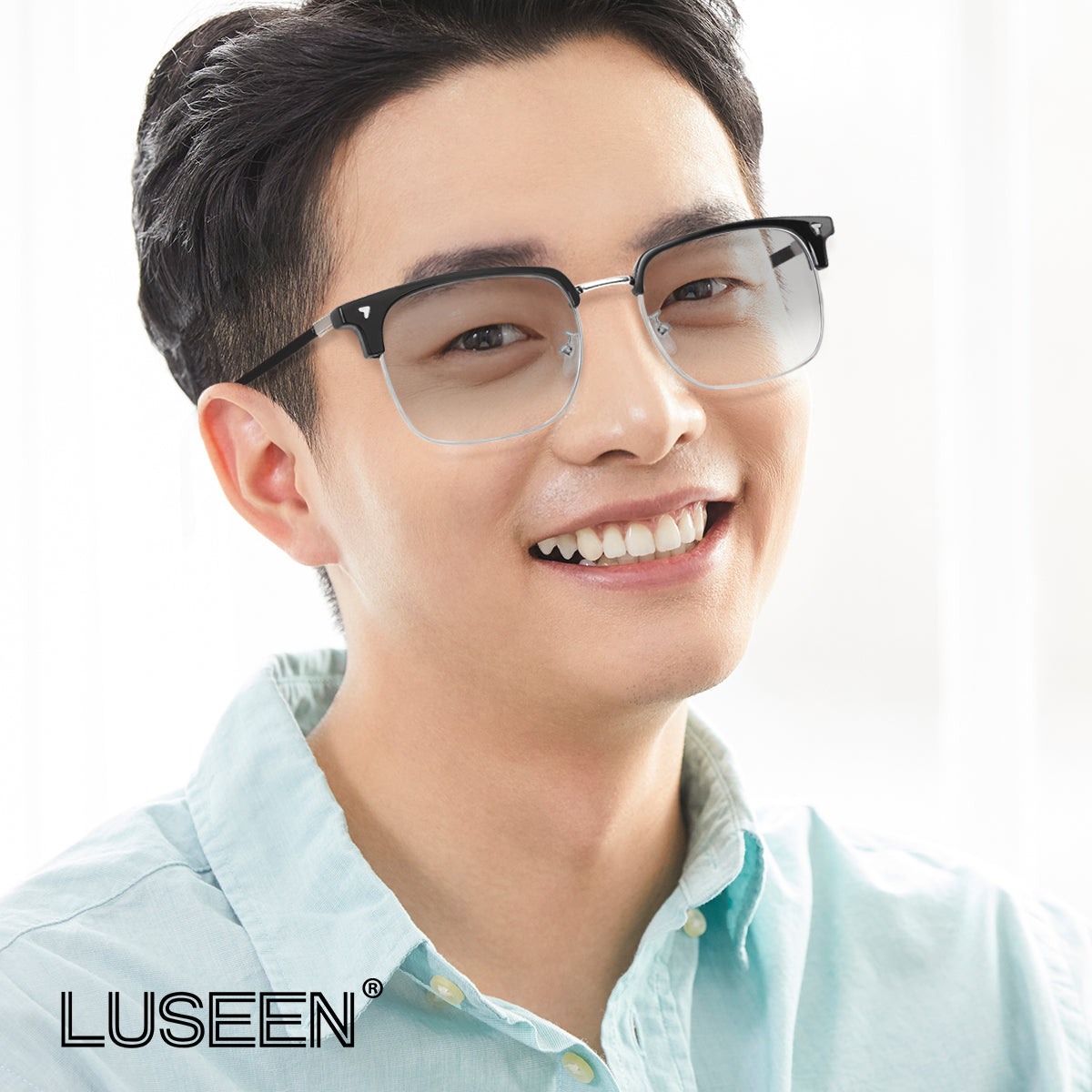 LUSEEN AG2262 Photochromic Eyeglass Shades for Men Women Anti Radiation Sunglasses Vintage Fashion Student Round Face Unisex Summer Outfit Resin Eyewear Browline Eyeglasses