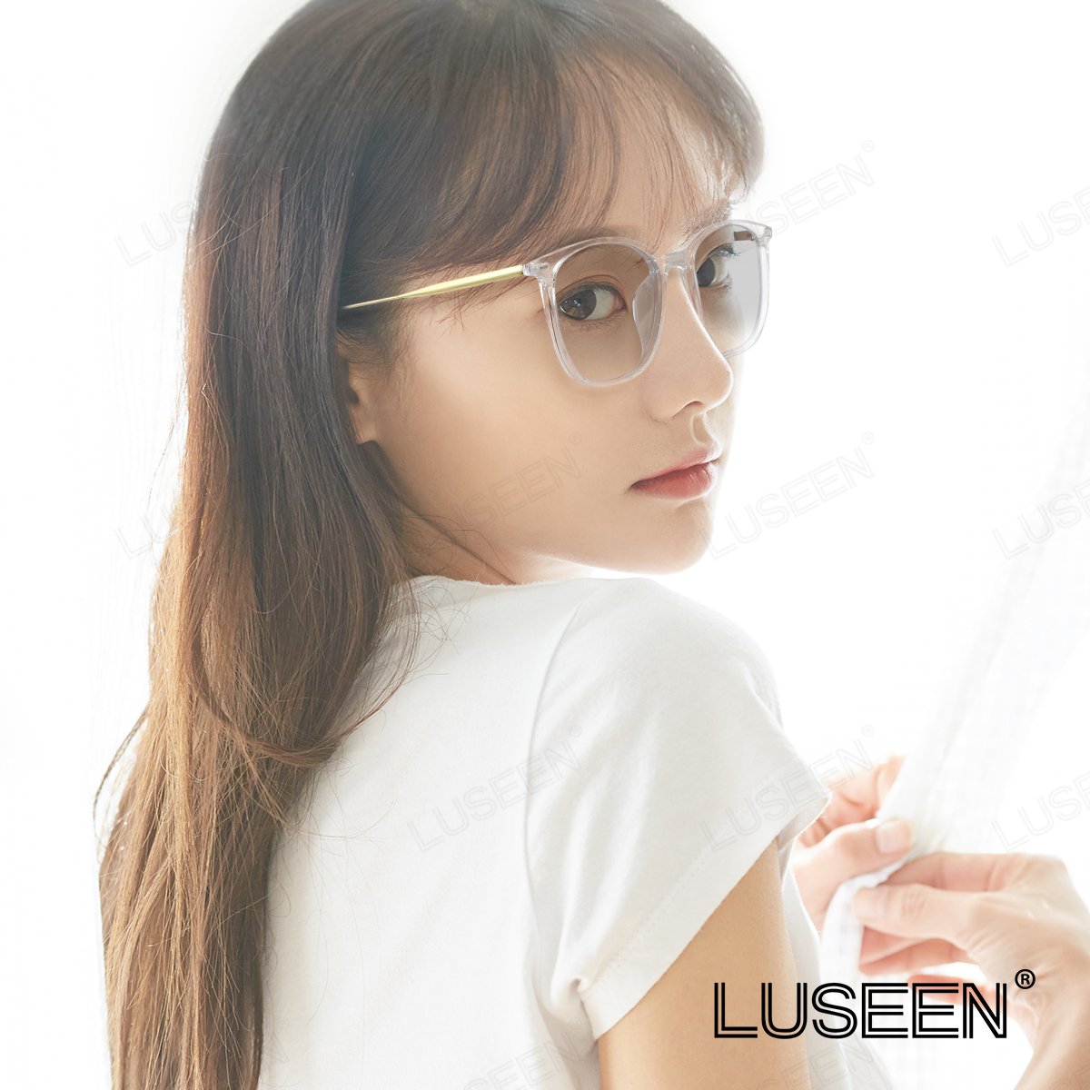 LUSEEN AG2258 Photochromic Anti-Radiation Eyeglasses Frame Color Change Unisex Full Rim PC+Alloy Round Eyewear