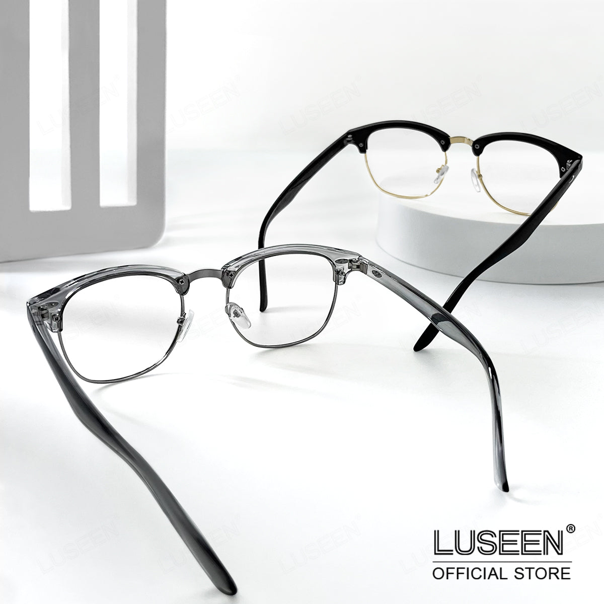 LUSEEN Eyeglass Photochromic Anti Radiation Browline Eyeglasses Antirad Eye Glasses for Men and Women AG2230