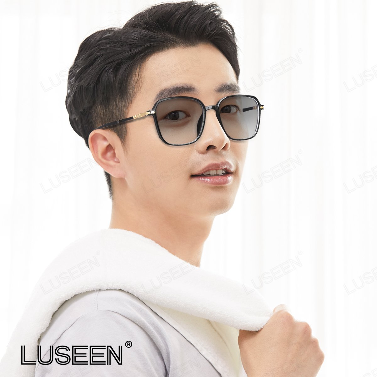 LUSEEN Anti Radiation Photochromic Eyeglass Unisex Eyeglass Summer Sunglasses For Men Women Shades Trending Fashion Eyewear Cute Round Face AG2246