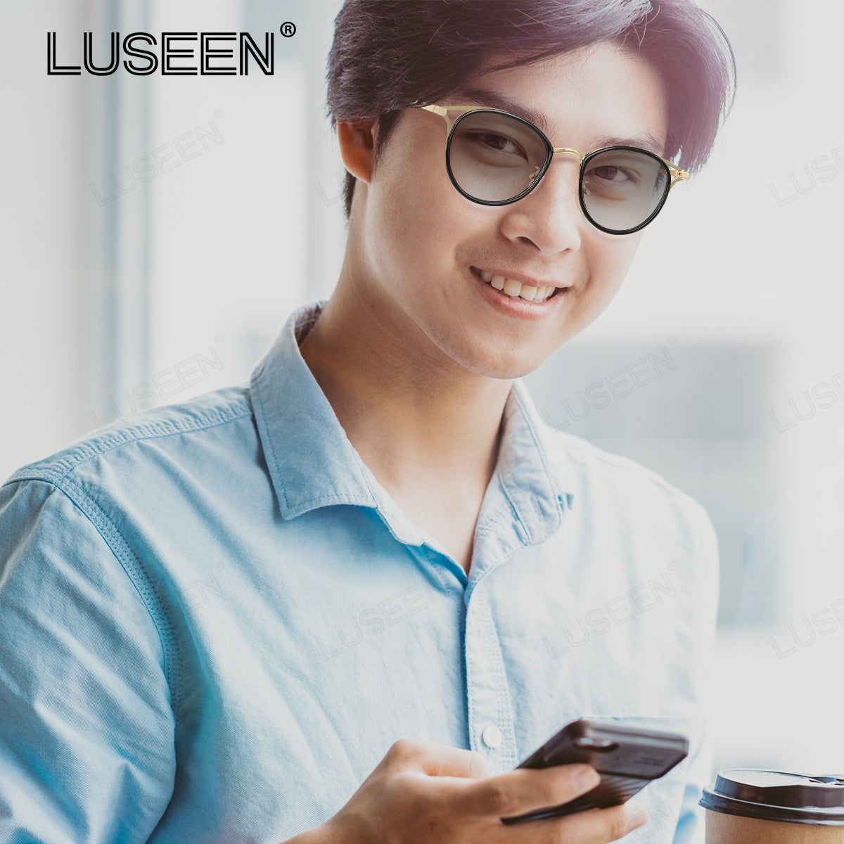 LUSEEN AG2269 Photochromic Anti Radiation Eyeglass for Men Women Anti Blue Light Replaceable Type Fashion Glasses