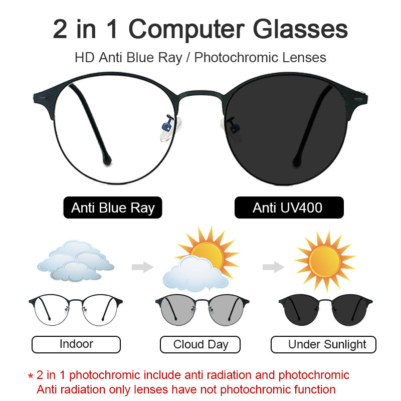 LUSEEN Salamin Photochromic Anti Blue Ray Anti Radiation Eyeglass Para sa Lalaki At Babae UV400 AG2202