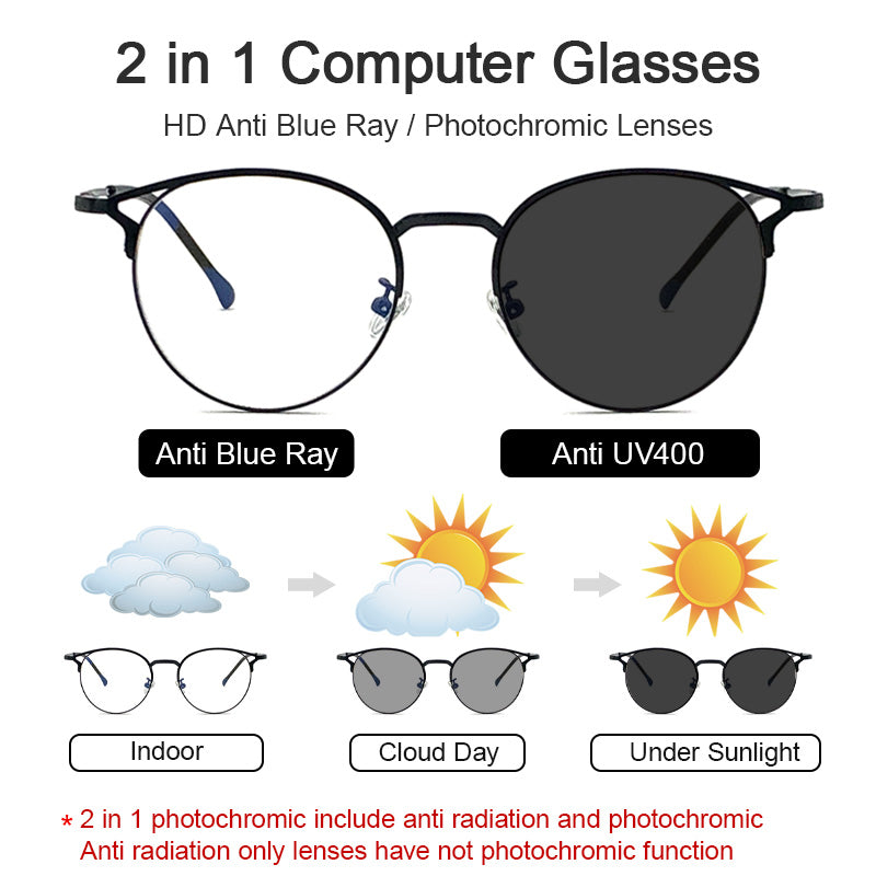 LUSEEN Anti Radiation Eyeglass Photochromic Anti Blue Ray Computer Eye Glasses for Woman Men Eyewear AG2204