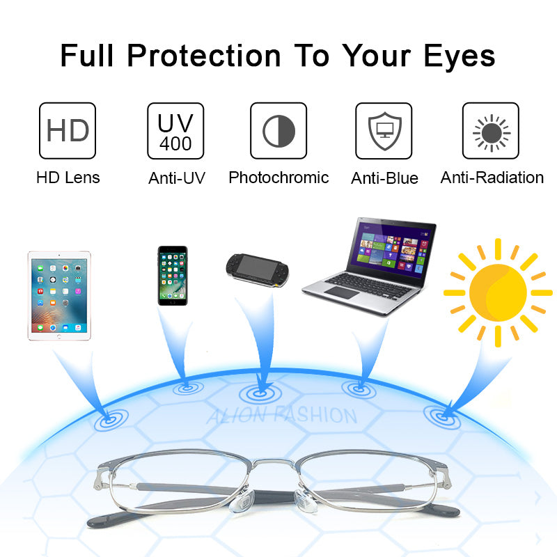 LUSEEN Photochromic Anti Radiation Eyeglass Metal Computer Glasses Anti Blue Light Eyeglasses Para sa Babae Lalaki AG2206