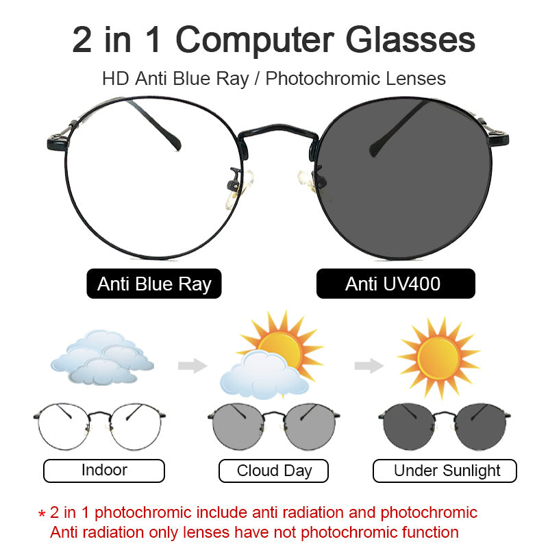 LUSEEN Photochromic Eyeglasses Anti Radiation Anti Blue Ray Computer Glasses Sunglasses for Women Man AG2210