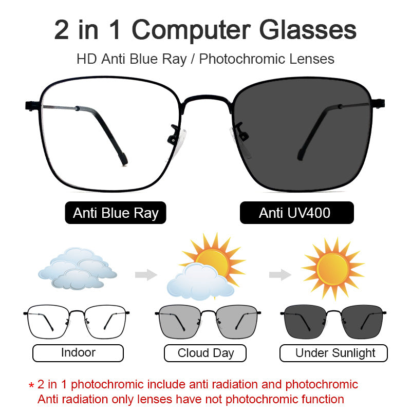 LUSEEN Anti Radiation Photochromic Eyeglass para sa Babae Lalaki Anti Blue Light Eye Glasses AG2217