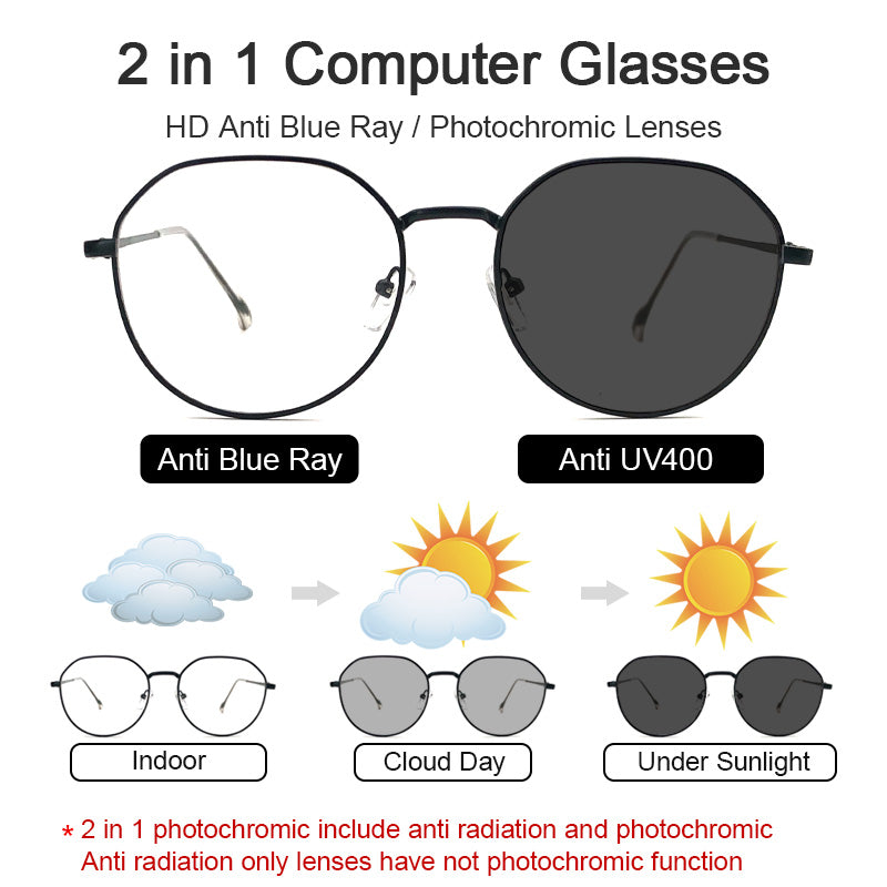 LUSEEN Photochromic Anti Radiation Salamin sa Mata Metal Computer Anti Blue Light Salamin Para sa Babae AG2218