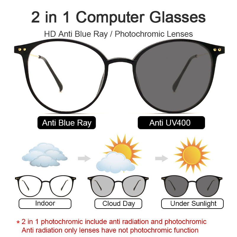 LUSEEN Anti Radiation Eyeglass Photochromic Computer Eye Glasses para sa Mga Lalaki at Babae AG2220