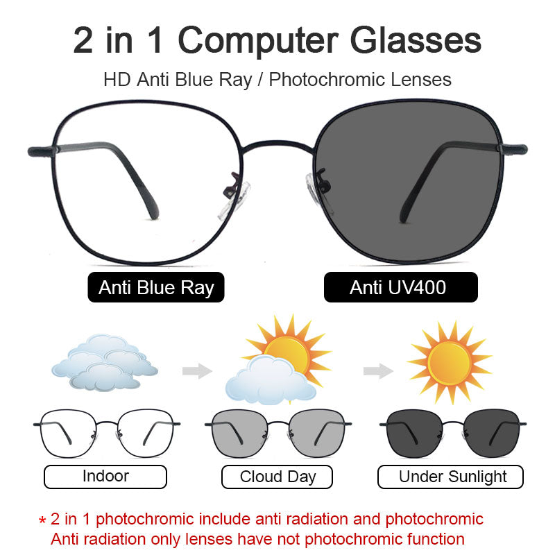 LUSEEN Anti Radiation Photochromic Eyeglass Para sa Babae Lalaki Mapapalitang Salamin sa Mata Anti Blue Light Eyewear AG2222