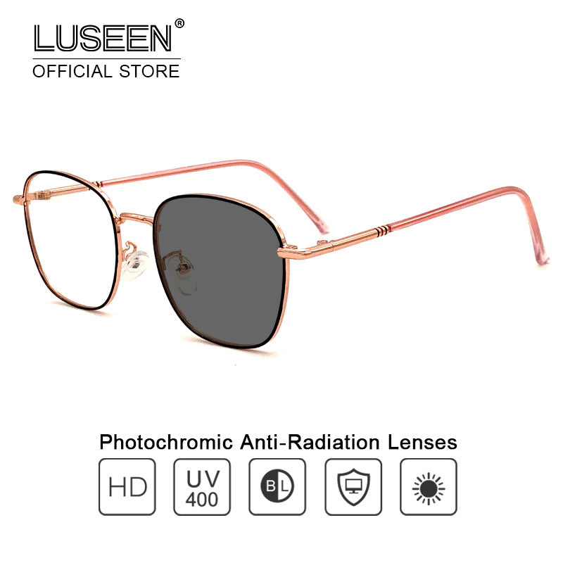 LUSEEN Anti Radiation Eyeglass Para sa Babae at Lalaki Photochromic na Mapapalitang Lens Eye Glasses Anti Blue Light Glass AG2224