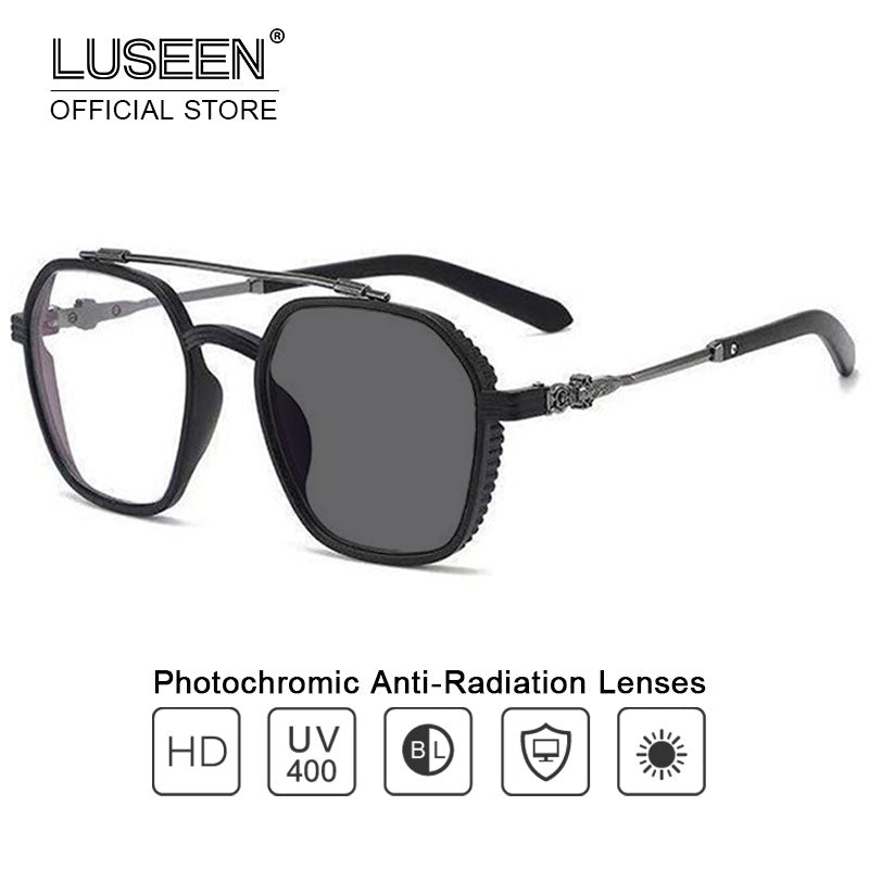 LUSEEN Photochromic Anti Radiation Eyeglass Para sa Babae Mga Lalaki Transition Eyewear Napalitan ng Lens Oversized Eye Glasses AG2225