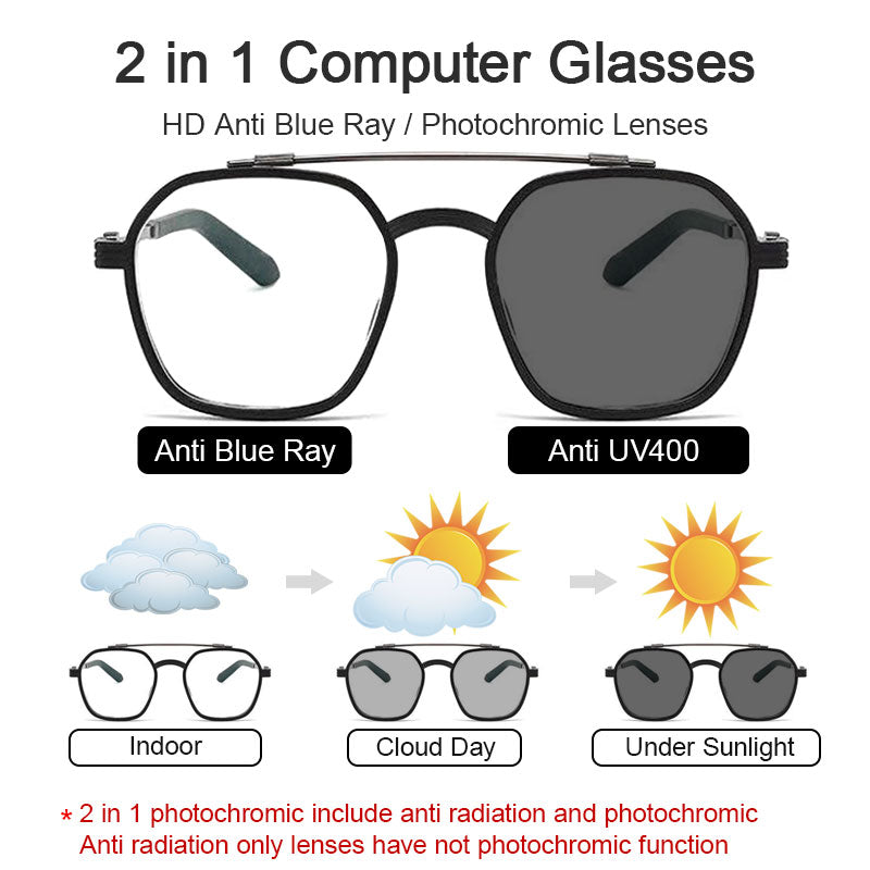 LUSEEN Photochromic Anti Radiation Eyeglass Para sa Babae Mga Lalaki Transition Eyewear Napalitan ng Lens Oversized Eye Glasses AG2225