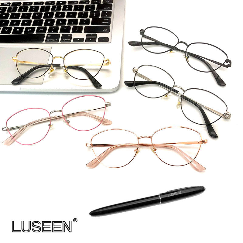 LUSEEN Anti Radiation Eyeglass Photochromic Cat Eye Glasses Para sa Babae Retro Metal Frame Eyeglasses AG2227