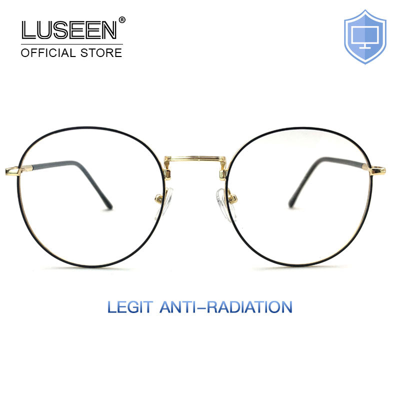 LUSEEN Eyewear Round Anti Radiation Blue Lens Eyeglass in Metallic Fra