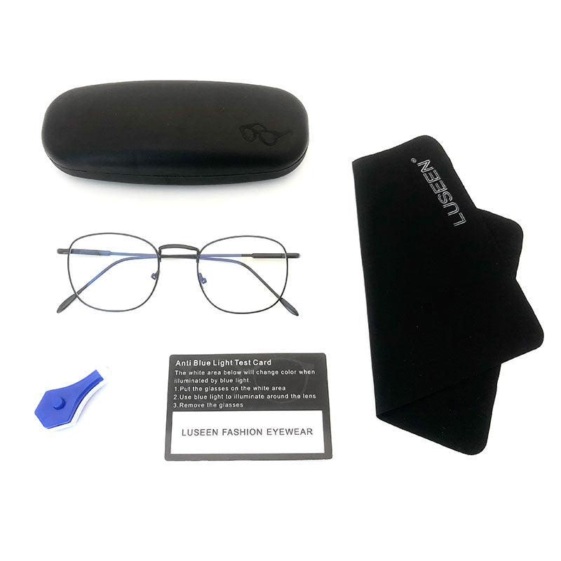 LUSEEN Anti Radiation Eyeglass Para sa Babae At Lalaki Metallic Frame Glasses Napalitan ng Lens Eyeglasses Frames AG8805