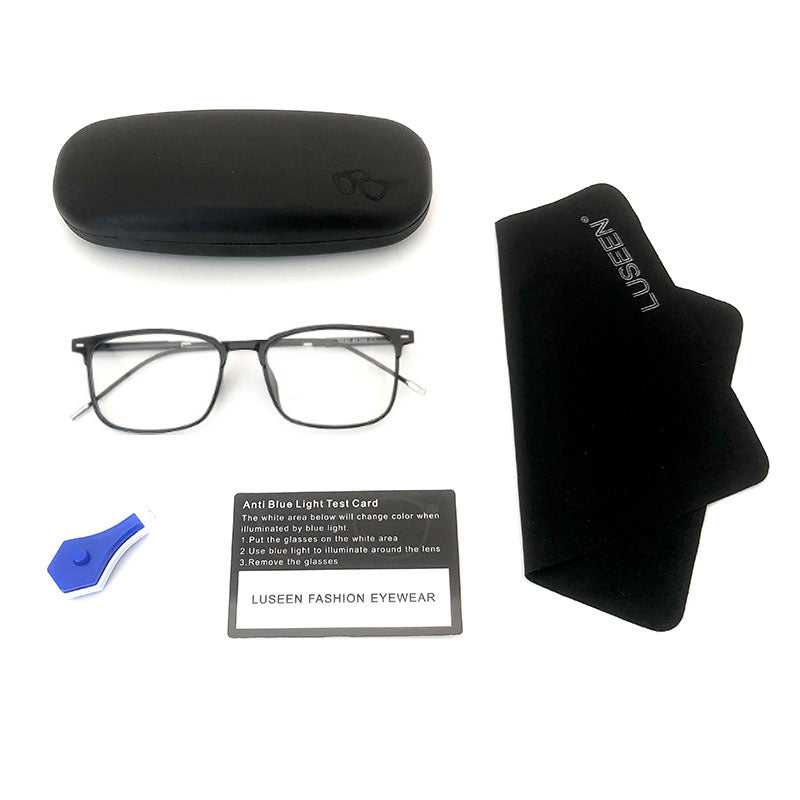 LUSEEN Anti Radiation Eyeglass Para sa Babae At Lalaki Anti Rad Eye Glasses Square TR Frame Anti Blue Ray Glass AG8807