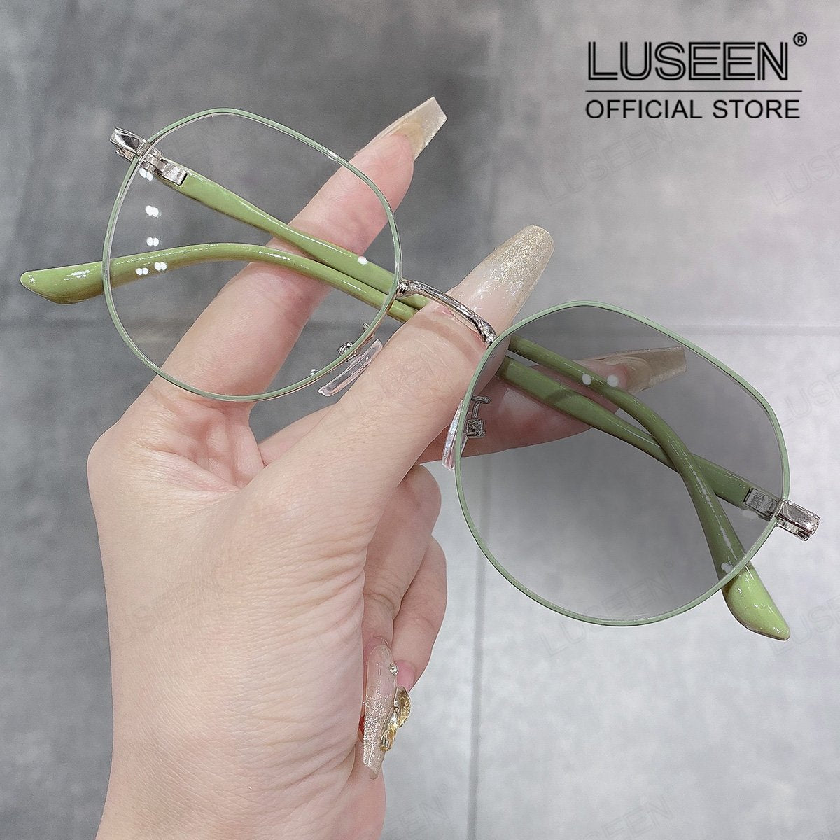 LUSEEN AG2267 Photochromic Anti-Radiation Eyeglasses Shades For Women Men Replaceable Lens Fashion Full Rim Round Frame