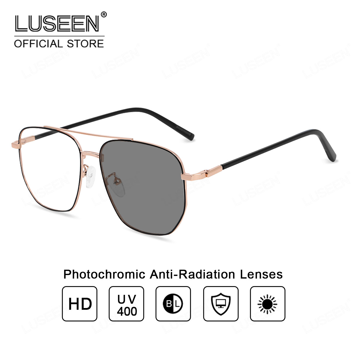 LUSEEN AG2233 New Anti Radiation Glasses Photochromic Computer Glasses Metallic Frame Replaceable Lens Fashion Unisex Glasses